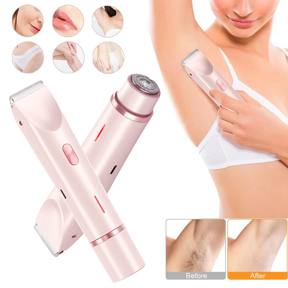 2-in-1 Women’s Electric Hair Remover – Double Head Pubic Hair Trimmer & Body Shaver, Wet/Dry USB Razor for Bikini, Legs, Underarms