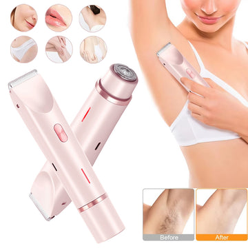 2-in-1 Women’s Electric Hair Remover – Double Head Pubic Hair Trimmer & Body Shaver, Wet/Dry USB Razor for Bikini, Legs, Underarms