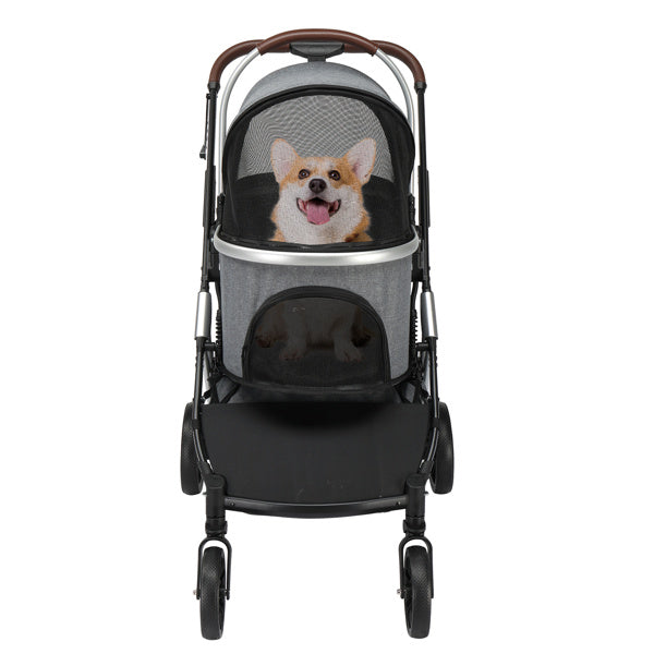 3-in-1 Foldable Pet Stroller – Easy Push Dog & Cat Carrier with Mesh, Shock Absorption & Travel Crate