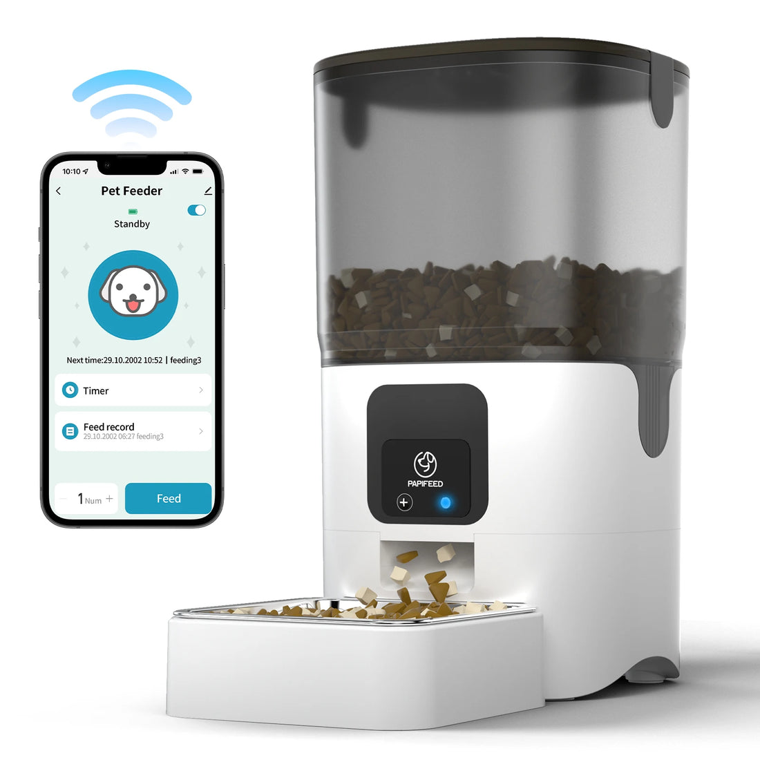 PAPIFEED Smart Automatic Cat Feeder with WiFi & APP Control, 6L Pet Food Dispenser for Cats & Dogs – Timed Feeding, Portion Control, Alexa Compatible, Dual Power, Easy to Clean, Slow Feed Mode