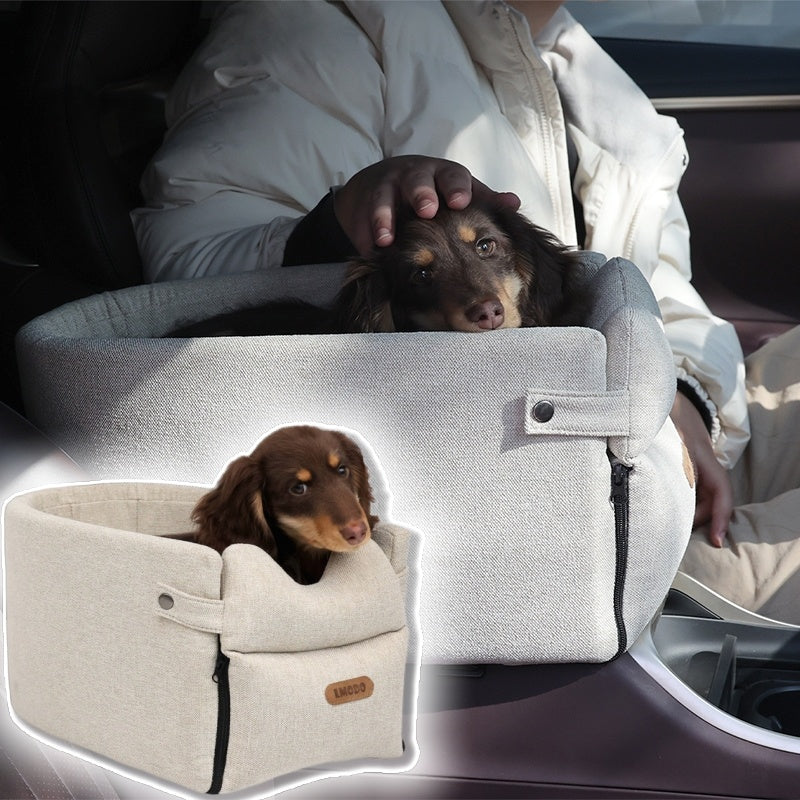 Portable Dog Car Seat Bed – Central Console Travel Carrier for Small Dogs & Cats, Safety, Nonslip, Breathable

