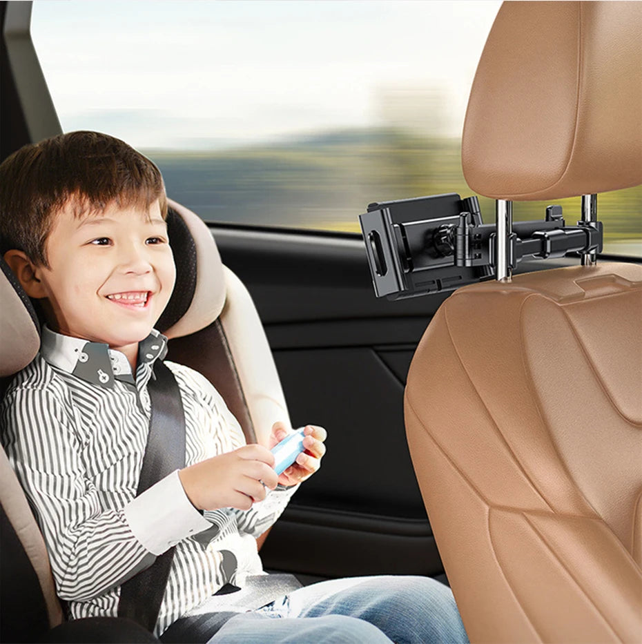 Black car tablet holder with 360-degree rotation feature, branded 'Seameta'.